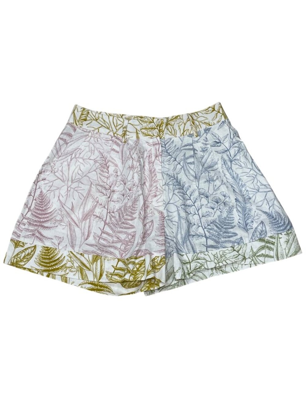 Aura High Waist Linen Shorts Women's Size Small Botanical Fern Print Cottagcore